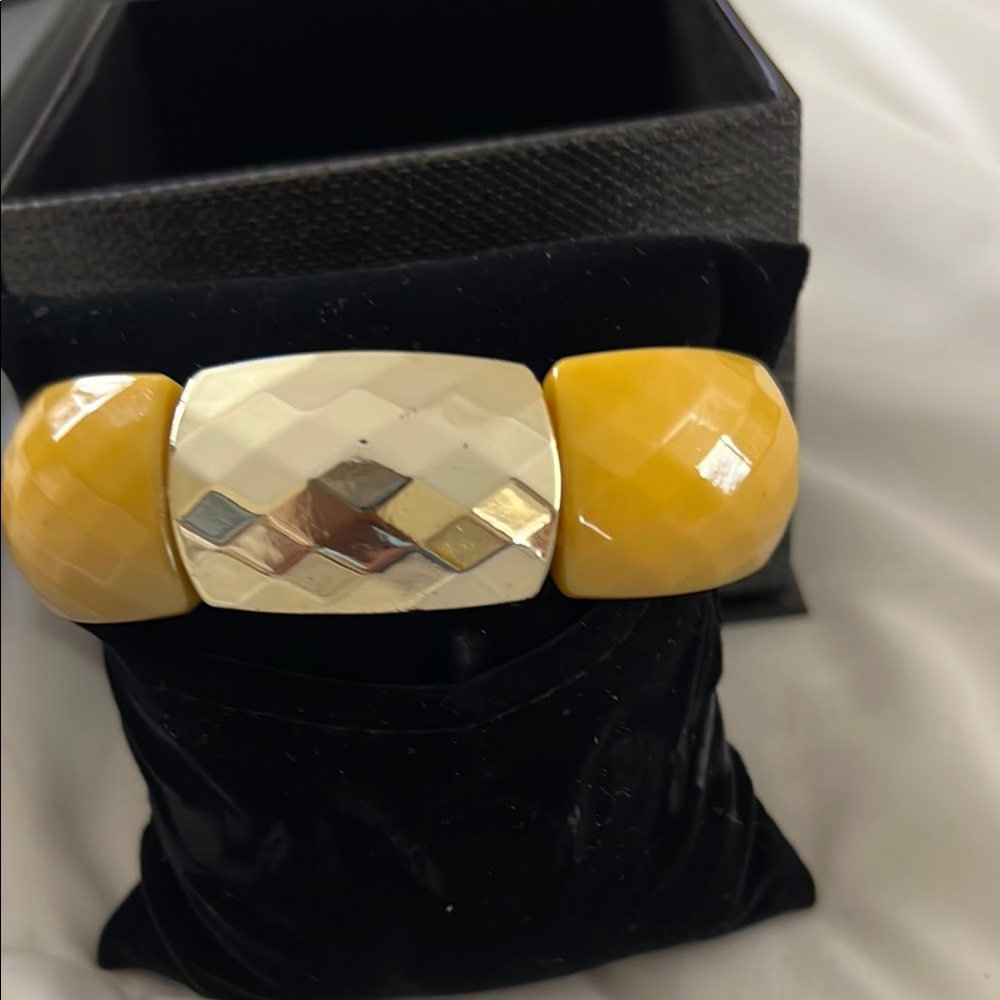 Yellow and Silver Stretch Bracelet with Beaded Design